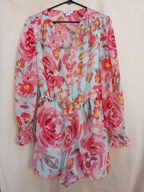 Floral Pink Multicolor Long-Sleeve Romper